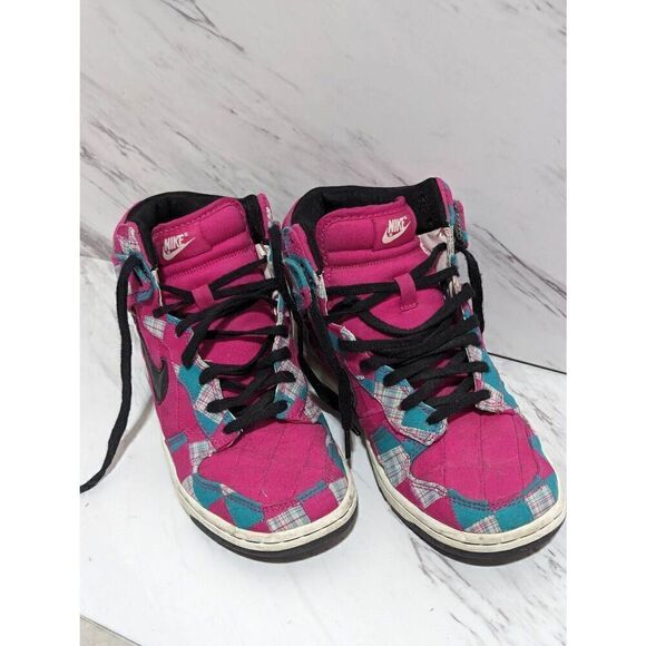 NikeiD Women's Custom Hot Pink Patchwork Fabric Hi Top Sneaker Shoes Size 6.5 - Picture 8 of 8